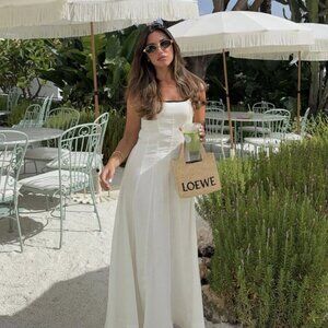 ZARA WOMAN FULLY LINED CONTRAST TRIM MIDI DRESS OYSTER WHITE